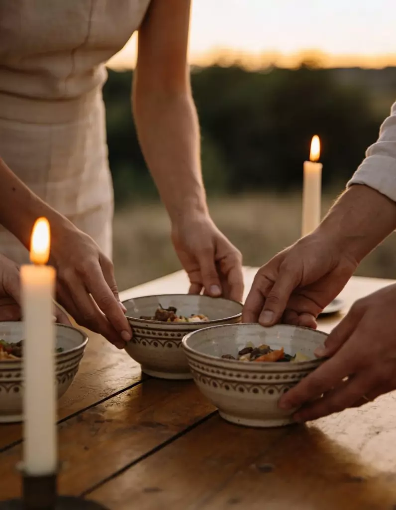 Freepik editorial lifestyle dinner shared ceramic bowls on