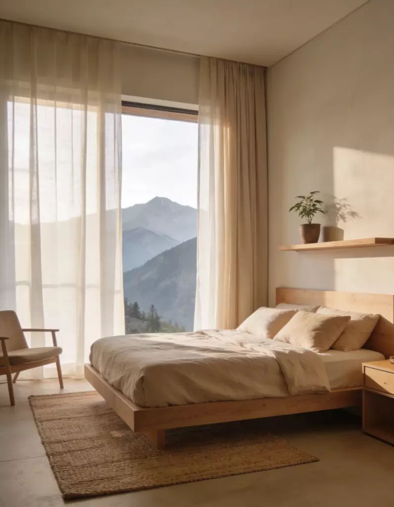 Freepik mountain retreat interior linen bedding in warm be
